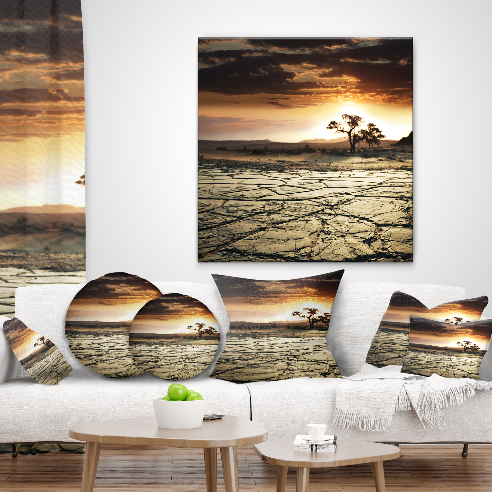 Designart Desert Gopi Cracked Drought Land - African Landscape Printed Throw Pillow - 12x20