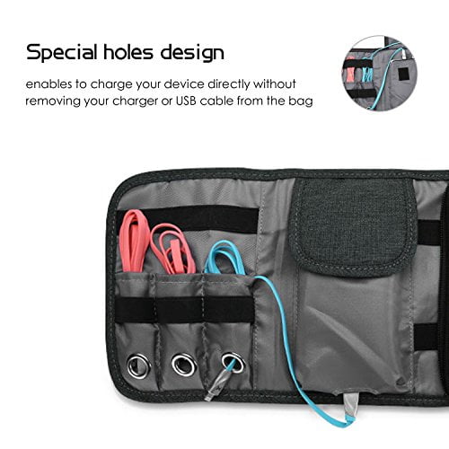 Black Universal Electronic Accessories Cable Roll-Up Pouch Portable Gear Storage Carrying Cover for Cords SD Memory Cards Earphone Hard Drive ProCase Travel Gadgets Organizer Bag 