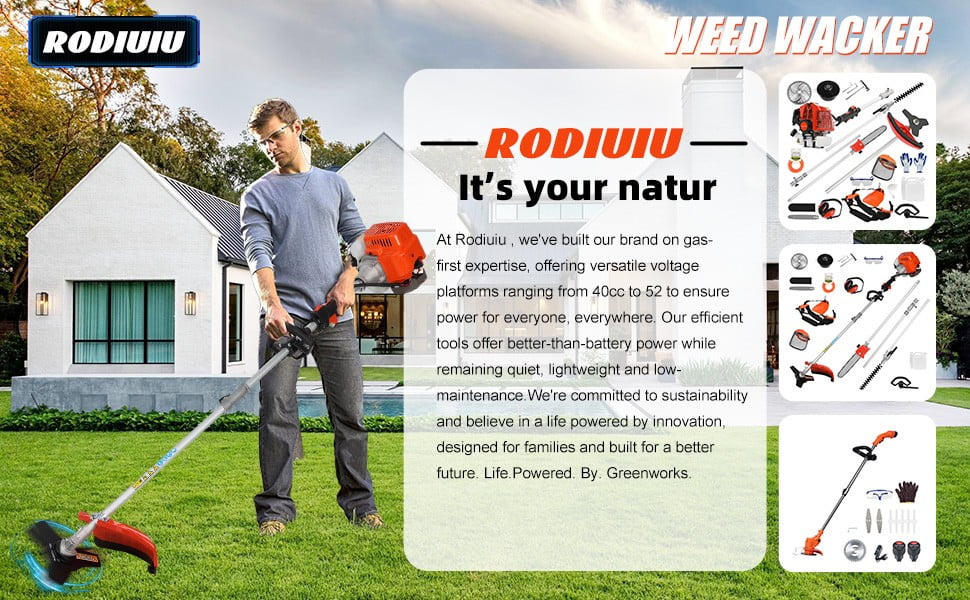 Floseru 52cc Gas Weed Eater,Gas String Trimmer,5 in 1 Cordless Hedge Trimmer[2 Stroke],Multi Garden Tools Brush Cutter, Weed Wacker, Pole Saw with Extension Pole, String Trimmer for Yard Lawn
