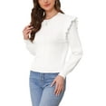 thumbnail image 4 of Cropped Sweaters for Women Pullover Crew Neck Cute Ruffle Long Sleeve Knit Sweater Tops Casual Outfits 2025 S White, 4 of 6