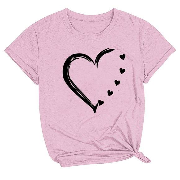 T-shirt Oversize Femme Hauts d'Entraînement pour Femmes T-Shirt Imprimé de la Saint-Valentin T-Shirt d'Été à Manches Courtes T-Shirts à Col Rond T-Shirts Coupe Classique Ropa Para AñO Nuevo de Mujer Elegante 2024