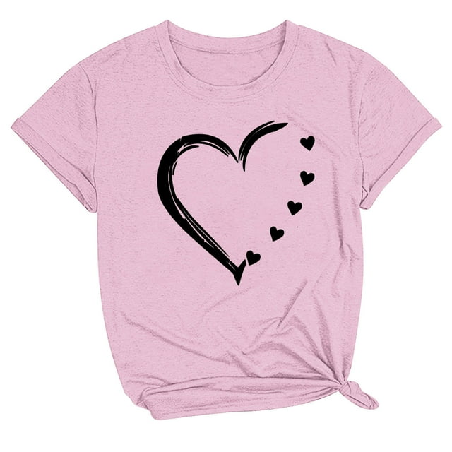 Bowake T-Shirt de la Saint-Valentin pour Femmes, T-Shirt Mignon Imprimé Cœur, Manches Courtes, Col Rond, Graphique, Rose