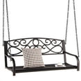 thumbnail image 3 of Costway 2-Person Metal Porch Swing with Table and Chairs, Brown, 3 of 12