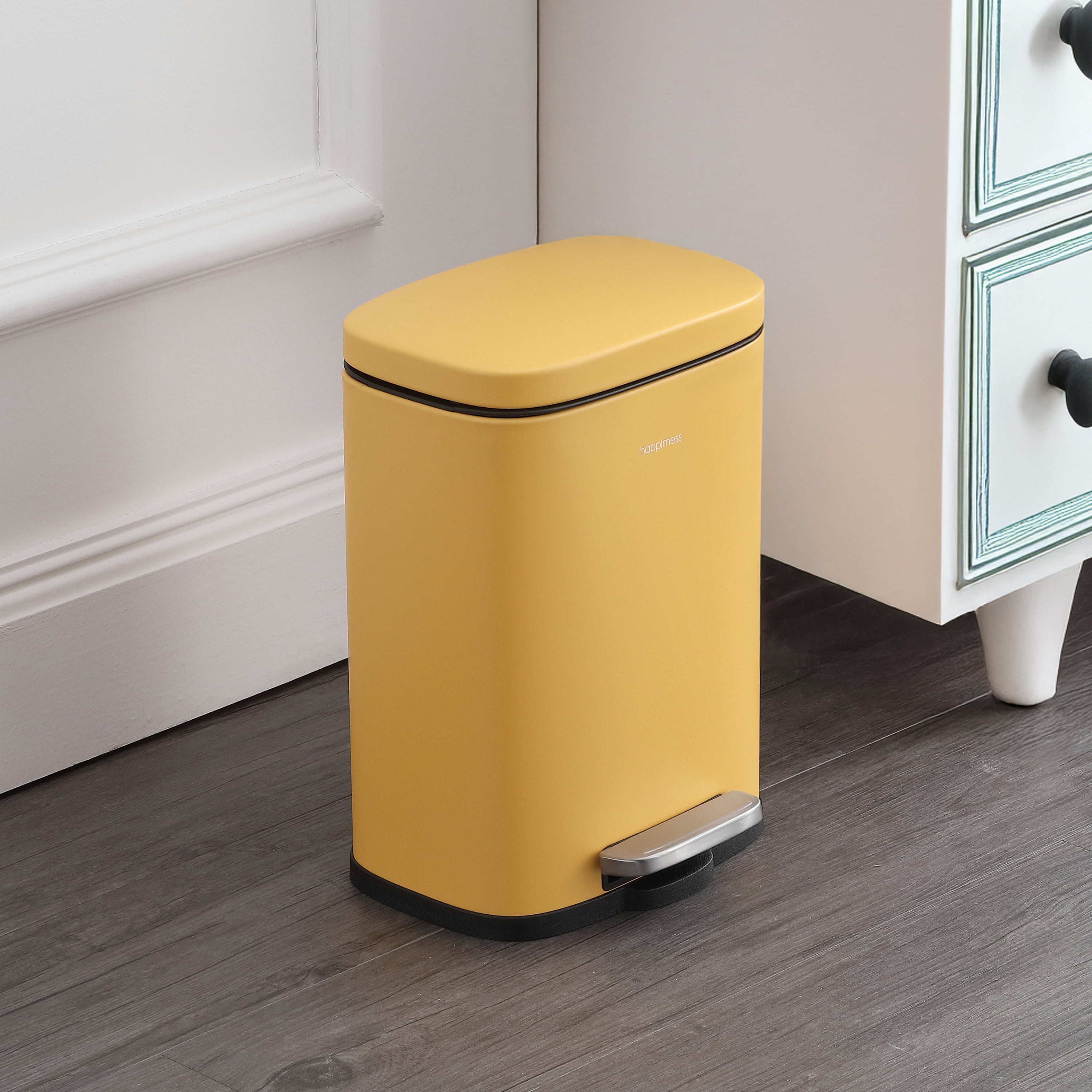 happimess Connor Rectangular 13.2-Gallon Trash Can with Soft-Close Lid and FREE Mini Trash Can, Daffodil Yellow, HPM1006L