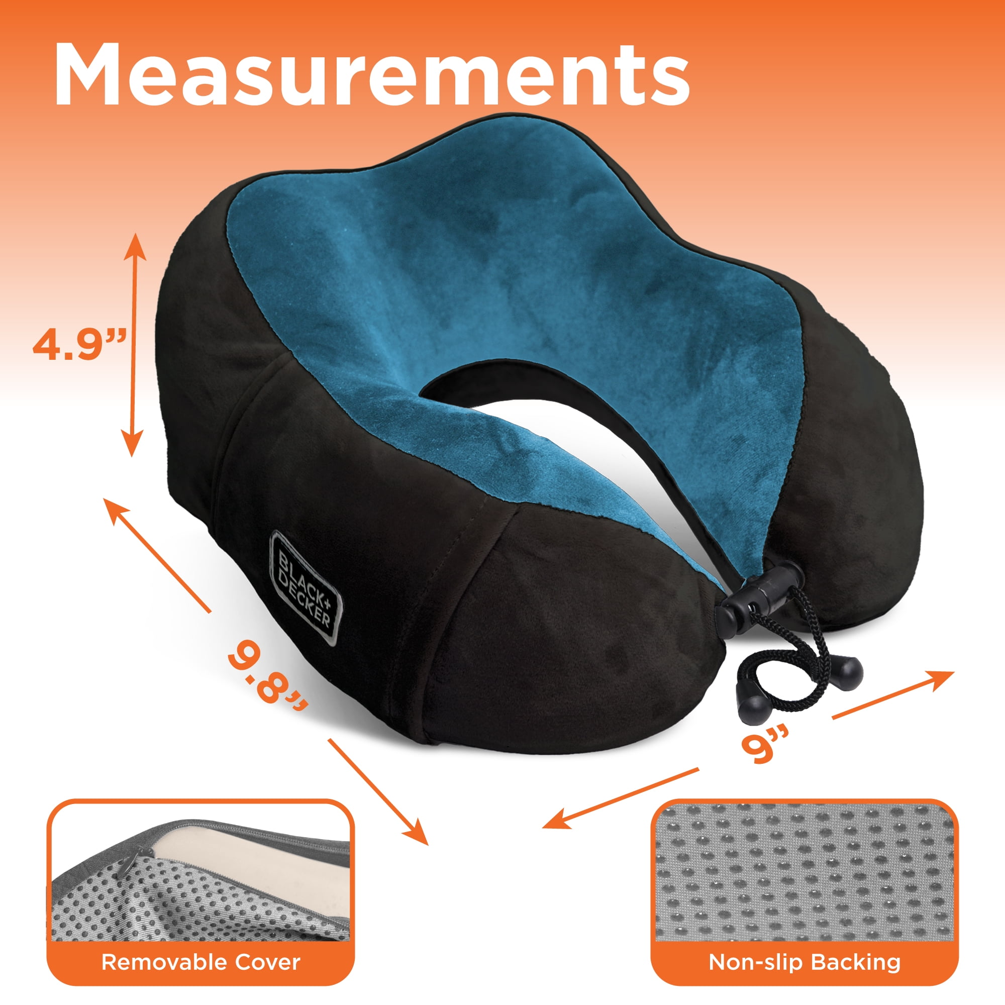 BLACK+DECKER Memory Foam Neck Pillow with Phone Pocket, Ergonomic Travel Pillow, Blue