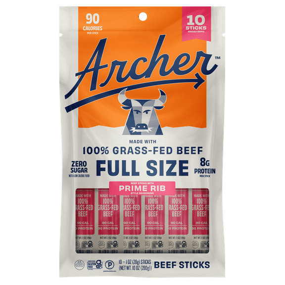 Country Archer Provisions Mild Prime Rib Full Size Beef Sticks 10 - 1 oz Sticks