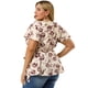 thumbnail image 5 of Women's Plus Size Tops Ruffle Neck Floral Print Bell Sleeve Wrap Tie Waist Boho Peplum Blouse Beige 4X, 5 of 7