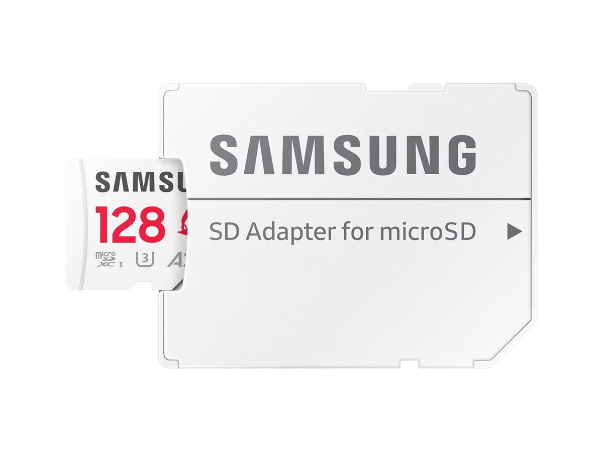 Samsung PRO Plus MB-MD128SA - Sonic the Hedgehog flash memory card (microSDXC to SD adapter included) - 128 GB - A2 / Video Class V30 / UHS-I U3 - microSDXC UHS-I - white