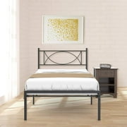 DYesay Twin Bed Frame with Headboard No Box Spring Needed Metal Platform Bed Frame with Storage Metal Bed Slsts Support