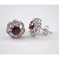thumbnail image 2 of Women's Flower Shape Stud Earrings 14K White Gold Plated Silver 2Ct Round Brilliant Cut Lab Created Red Ruby & Diamond, 2 of 2