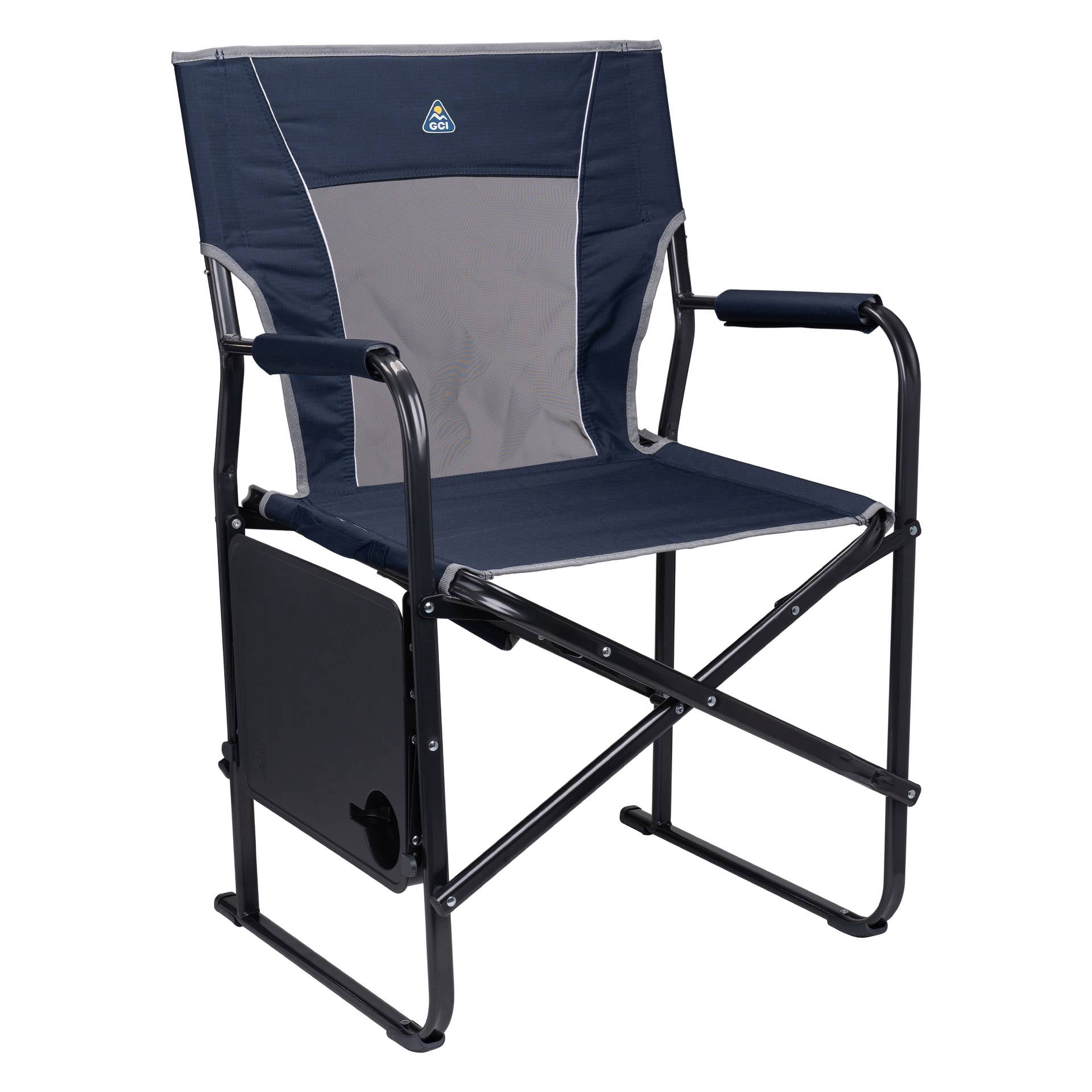 GCI Outdoor Slim-Fold Director's Chair Compact Folding Camp Chair with Side Table, Indigo
