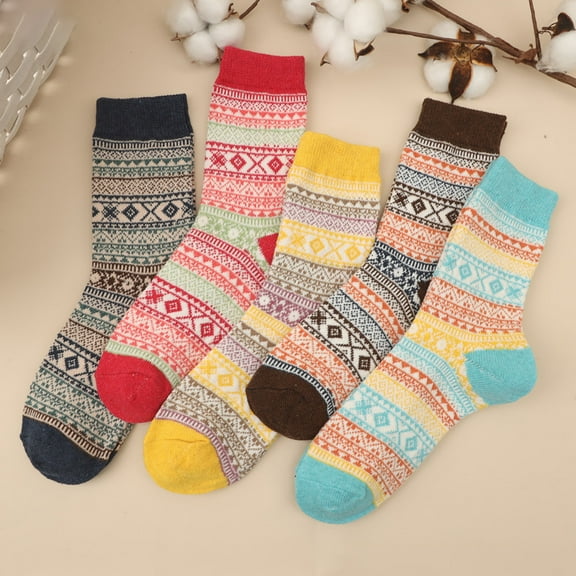 5 Pairs Retro Cute Middle Socks Tube Crew Socks for Women，Christmas Holiday Winter Gifts，Style 19