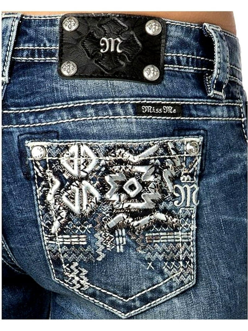 Miss Me Jeans- Rhinestone Accented Aztec Design, Back Pocket