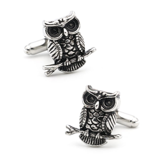 Gemelos vintage con diseño de búho negro esmaltado en cobre puro para hombre