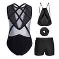 thumbnail image 4 of Sholeno Girls Gymnastics Dance Leotard Sets Tumbling Skating Workout Outfit with Shorts Hairband Storage Bag Black Silver 8, 4 of 7