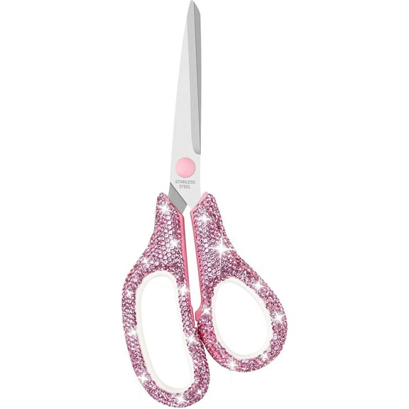 Multibey 7.8-Inch Pink Rhinestone Scissors - Stainless Steel Cute Scissors for Office, Crafting & Home - Decorative Bling Handle Paper Cutting Tool (Pink - 1 Pack)