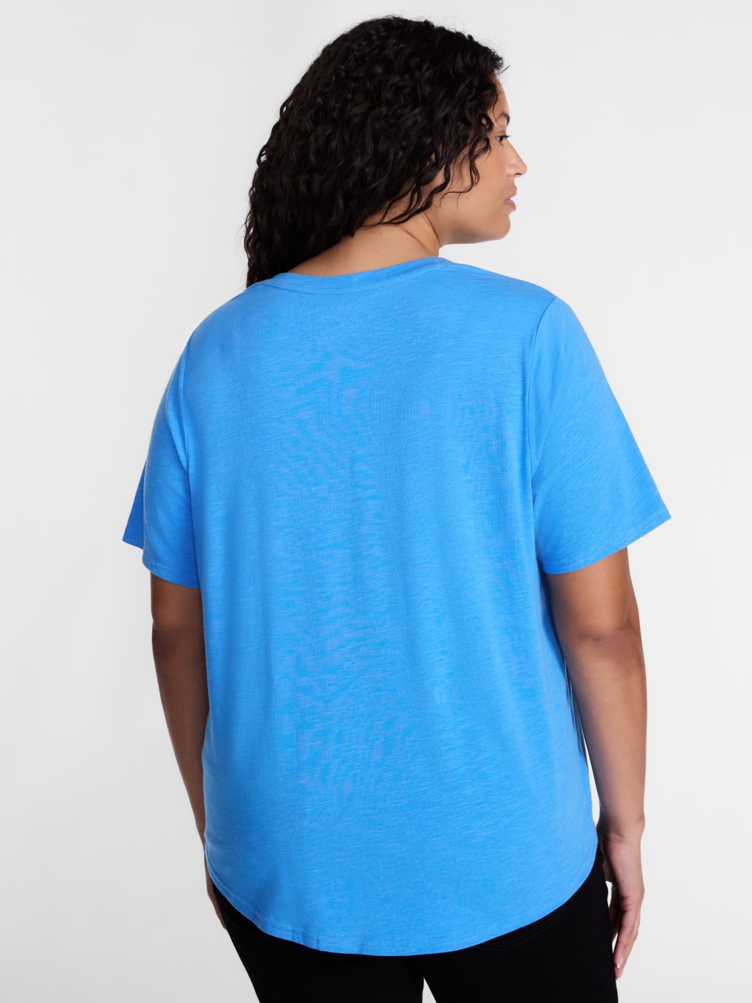 Terra & Sky Women's Plus Size V Neck Tee with Short Sleeves, Size 0X-5X