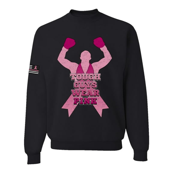 Wild Bobby Tough Guys Wear Pink Boxer US Flag Breast Cancer Awareness Unisex Crewneck Sweatshirt, Black, Small