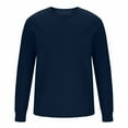 thumbnail image 3 of USNSM Men's T-Shirt Loose Fit Solid Color Casual Pullover Shirt Round Neck Long Sleeve Tees Tops Navy M, 3 of 5