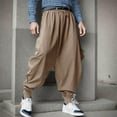 thumbnail image 2 of Pants for Men Baggy Drop Crotch Wide Leg High Street Trousers Drawstring Elastic Waist Hip Hop Sweatpant, 2 of 7