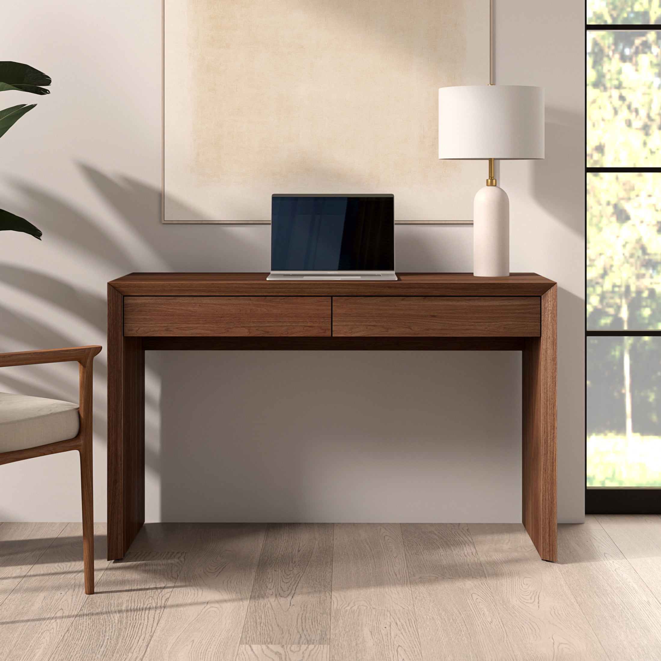 Evelyn&Zoe Modern/Contemporary 48" Wide Satin Walnut Home Office