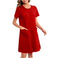 thumbnail image 4 of felwors Women Zipper Front House Coat Short Sleeves/3/4 Sleeve Robe Bathrobes Lightweight Knee Length Short House Dress Red, XXL, 4 of 6