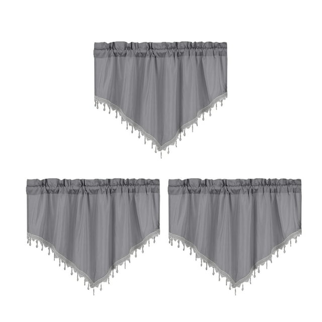 Meitianfacai Curtains Short Curtains Solid Color Curtains Triangular Curtains Household Curtains Small Curtains Through Rod Curtains(Gray)