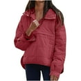 thumbnail image 2 of Xdegoge Pullover Quilted Jackets for Women Lightweight Quarter Button Padded Down Coats Side Split Oversized Warm Winter Coat with Pockets, 2 of 9