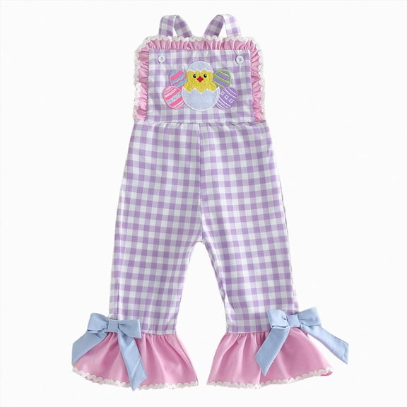 mgoYE Baby Girls Birthday Jumpsuit Overalls 3-4 Years Sleeveless Embroidery Bell Bottom Romper Cake Smash Clothes Purple