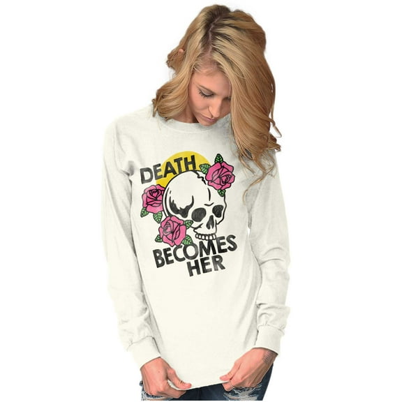 Death Becomes Her Skull Rose Tattoo Women's Long Sleeve T Shirt Brisco Brands 2X