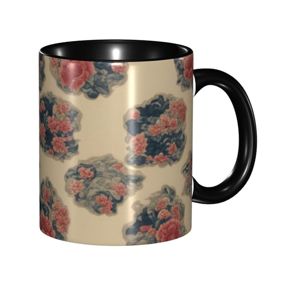 Old Style Flower Coffee Mug Fun Custom Ceramic Mugs 11oz Black