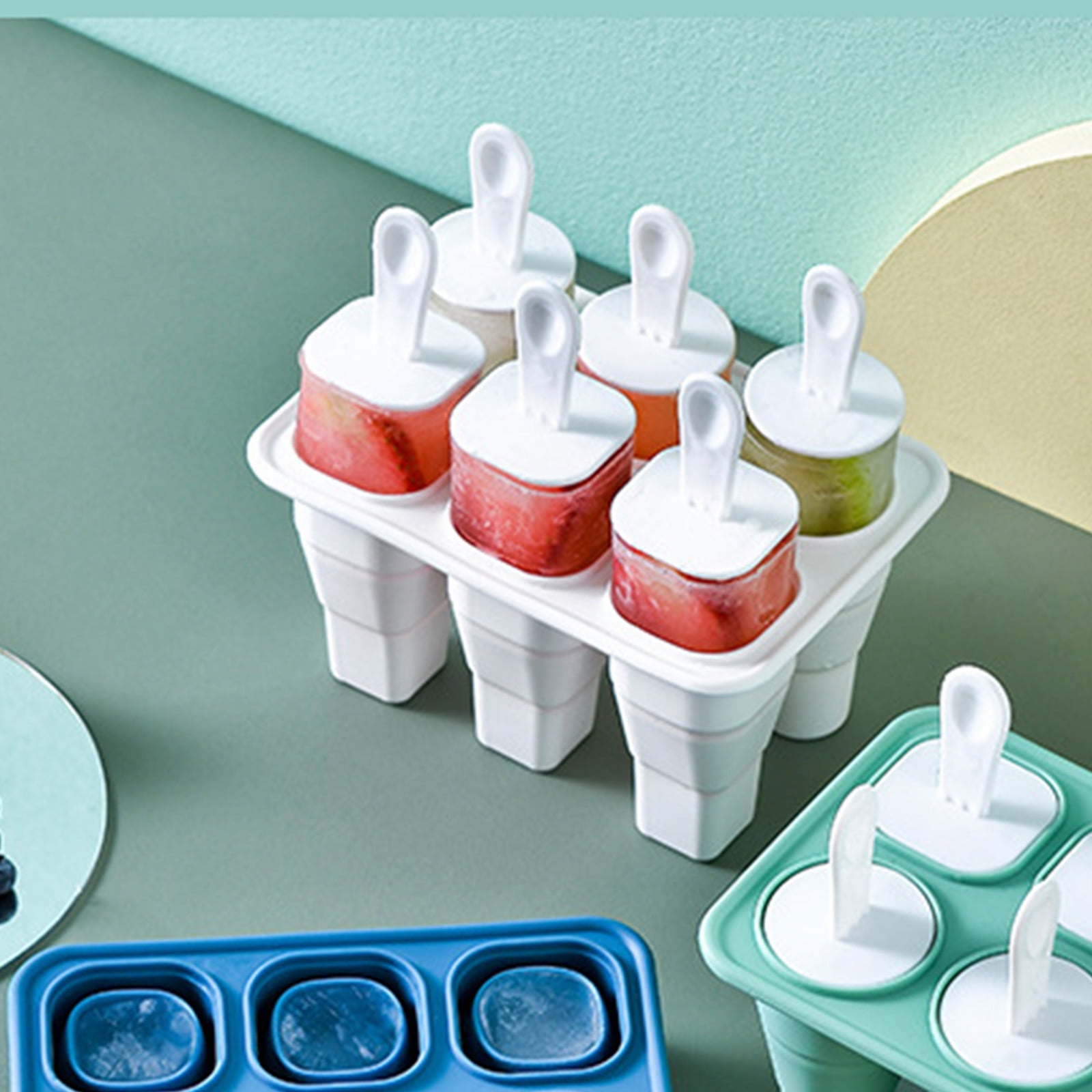 Fufafayo Popsicle Molds Silicone Reusable Ice Cream Molds, Easy Release Ice Maker for Homemade Popsicles, Foldable Ice Tray for Freezer Kitchen Party