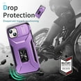 thumbnail image 2 of Phone Case for iPhone 13 Case with Sliding Camera Cover, with 360° + 100° Free Rotation Metal Finger Ring Bracket, Fit Magnet Car Mount, 2 In 1 Case Cover for iPhone 13, Purple, 2 of 8