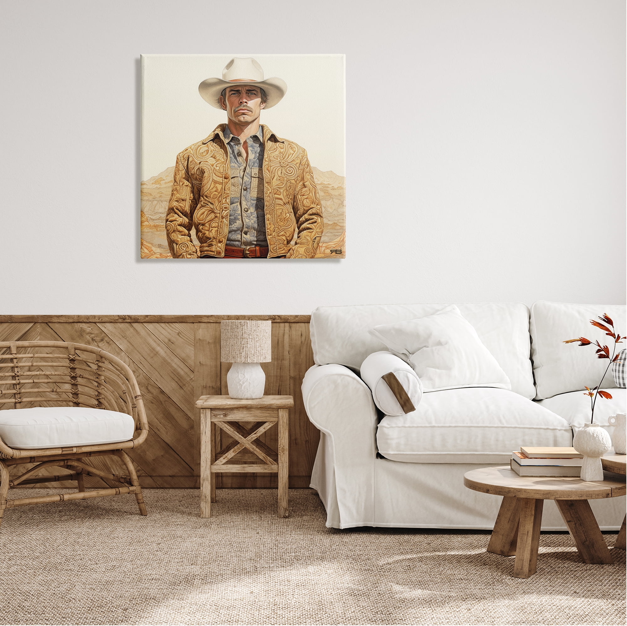 Stupell Industries Cowboy in Paisley Jacket Landscape Painting Gallery Wrapped Canvas Art Print Wall Art, 30 x 30
