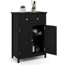 LOKO Bathroom Floor Cabinet, Kitchen Storage Cabinet with 1 Drawer, 2 Doors & 3-Position Adjustable Shelf, 2-Door Floor Storage Cabinet for Bathroom, Living Room, Entryway (Black)