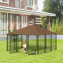 PawHut Outside Dog Kennel, 6.9' x 6.9' x 5' Puppy Play Pen Coffee