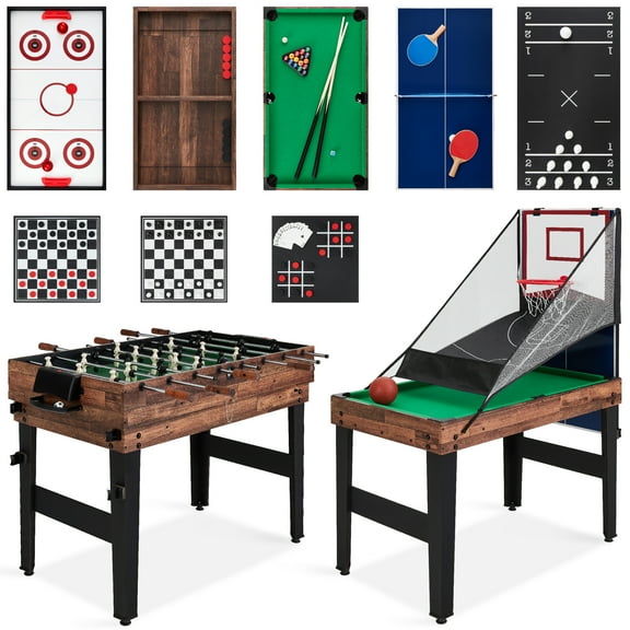 Best Choice Products 13-in-1 Combo Game Table Set w/ Ping Pong, Foosball, Basketball, Hockey, Archery - Walnut