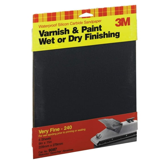 3M Waterproof Silicone Carbide Sandpaper Sheet - 220 Grit - 5 Pack, 9" x 11"