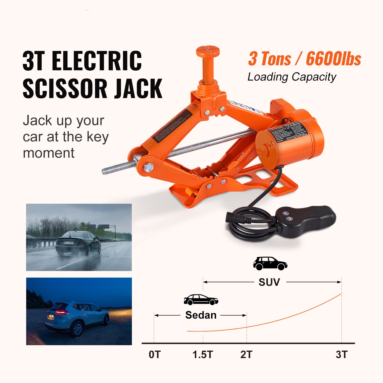 VEVOR Electric Car Jack 3 Ton Electric Scissor Jack Car Repair Tool for SUV Sedans