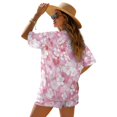 thumbnail image 2 of FKEKYI Womens 2 Pcs Short Set Open Front Shirt Top Summer Outfits Shorts with Elastic Waist Pink Hibiscus Floral Leaf Print Beachwear Breathable Lounge Set Resort Wear, S, 2 of 7