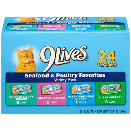 9Lives Seafood and Poultry Favorites Wet Cat Food Variety Pack, 5.5-Ounce Cans (Pack of 24)