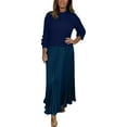 thumbnail image 2 of Fall Saving! HVOBTTY Women's Elegant Shift Dress, Fall Casual Dresses for Women, Women's Casual Elegant Crew Neck Solid Color Long Sleeve Maxi Pleated Dress Blue, XXL, 2 of 4