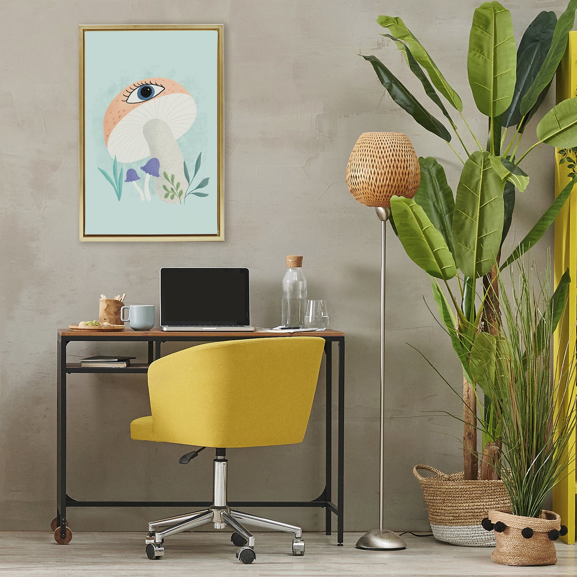 Stupell Industries Mushroom with Mystical Eye Gold Framed Floater Canvas Wall Art, design by Metka Hiti