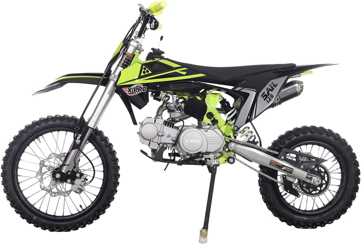 X-Pro Brand New Sail 125cc Dirt Bike with 4-Speed Manual Transmission Kick Start, Big 17"/14" Tires!