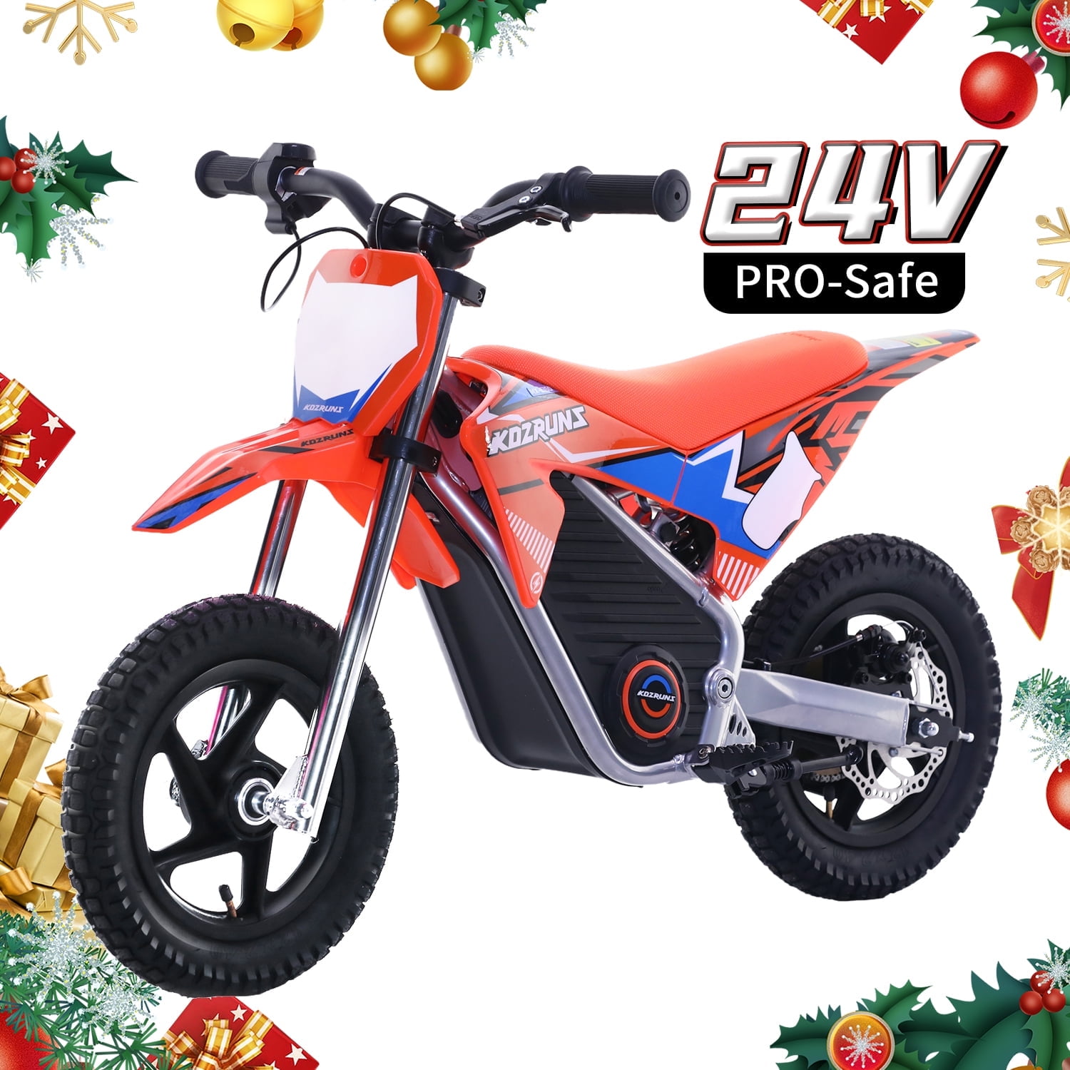 24V Electric Bike for Kids, 2 Speed Modes with Dual Shock Absorption, Safe Disc Brake, 12 inch off  Road Tires Fit Ages 3-6, Orange