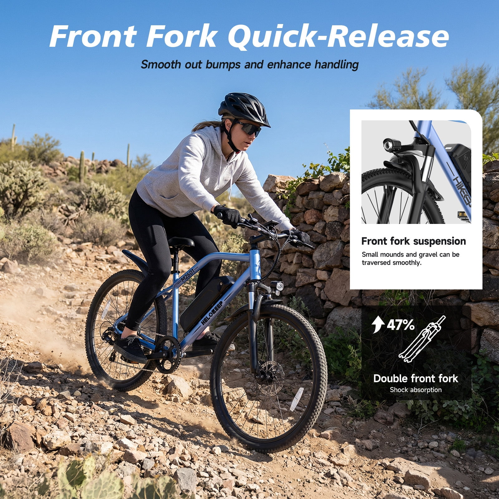 Helokeep M2601 Electric Bike for Adults, 26"x4.0 Tire E-Mountain Bicycle, Peak 750W Motor 48V 7.8Ah Removable Battery 7-Speed E-Bike UL2849, Blue
