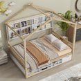 thumbnail image 2 of Full Bed with Roof Frame, Bed Frame with Big Storage Space， Bedside-6 shelves, Under Bed Storage Unit for Apartment and Small Space, 2 of 8