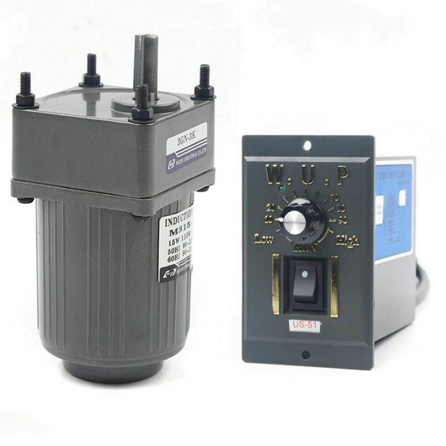Variable Speed Gear Motor and Controller, AC110V 15W 3K Single-Phase Adjustable Variable Gear Reducer Motor 450 RPM/min with Speed Controller