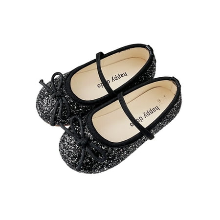 

Frontwalk Girls Flats Slip On Princess Shoe Glitter Mary Jane School Non-slip Dress Shoes Kids Closed Toe Black 7C