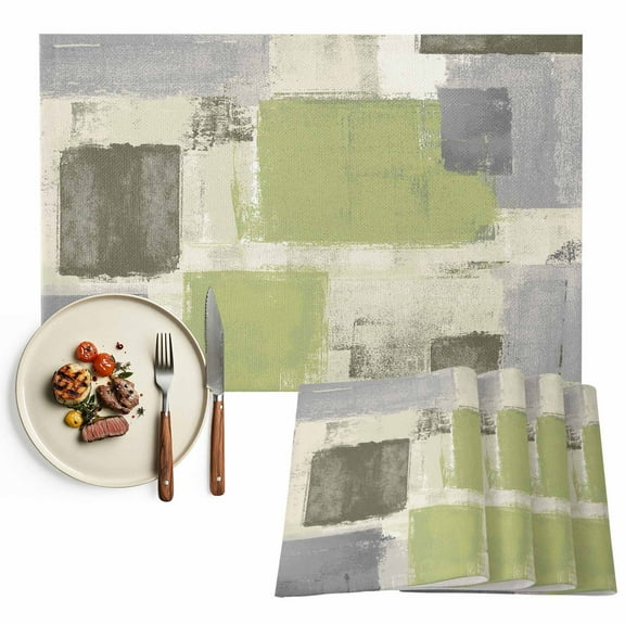 Placemats Set of 6, Sage Green Paint Place Mats Graffiti Abstract Art Tablemats Washable Placemat Table Decoration for Kitchen Table Dinner Party Home Decor Indoor Outdoor 13x19 Inch